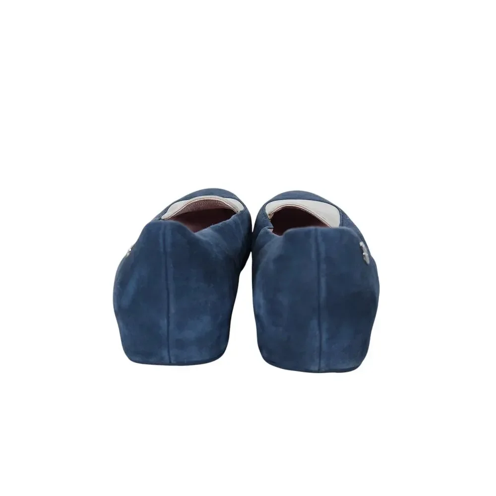 Stephen Jones Millinery Flats EU 37 Blue Suede Cream Ballerina Slip On Shoes
